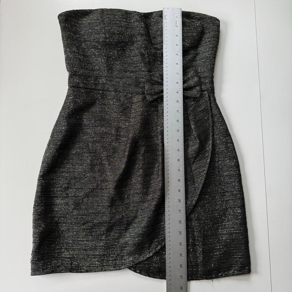 Ya Los Angeles Mini Dress w/ Bow Black Gold Metallic Glam Cocktail Party Size L - Picture 5 of 12